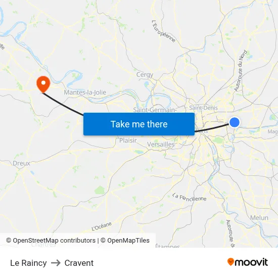 Le Raincy to Cravent map