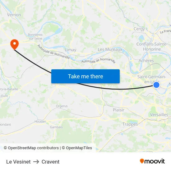 Le Vesinet to Cravent map