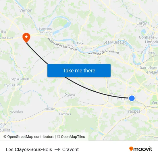Les Clayes-Sous-Bois to Cravent map