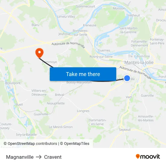 Magnanville to Cravent map