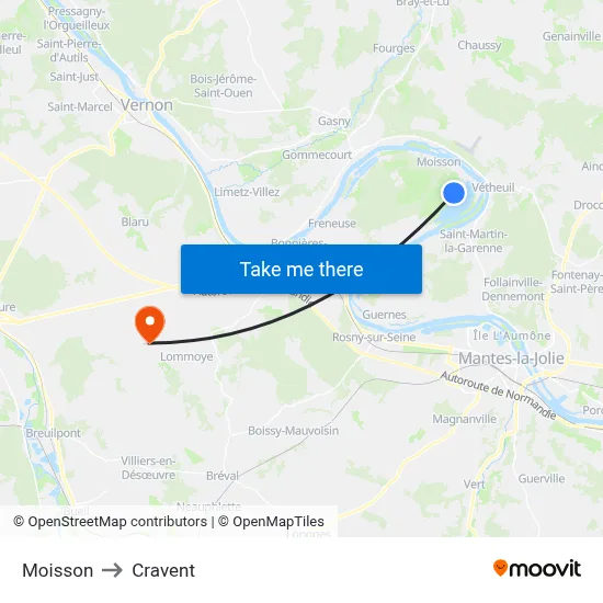 Moisson to Cravent map