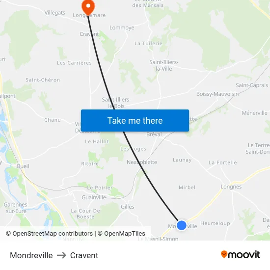 Mondreville to Cravent map