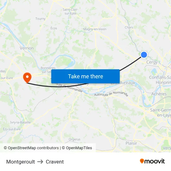 Montgeroult to Cravent map