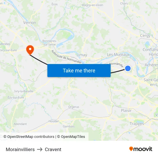 Morainvilliers to Cravent map