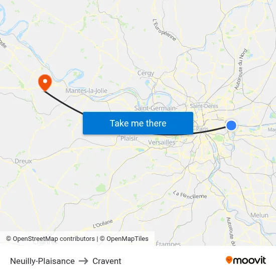 Neuilly-Plaisance to Cravent map