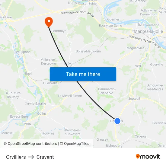 Orvilliers to Cravent map