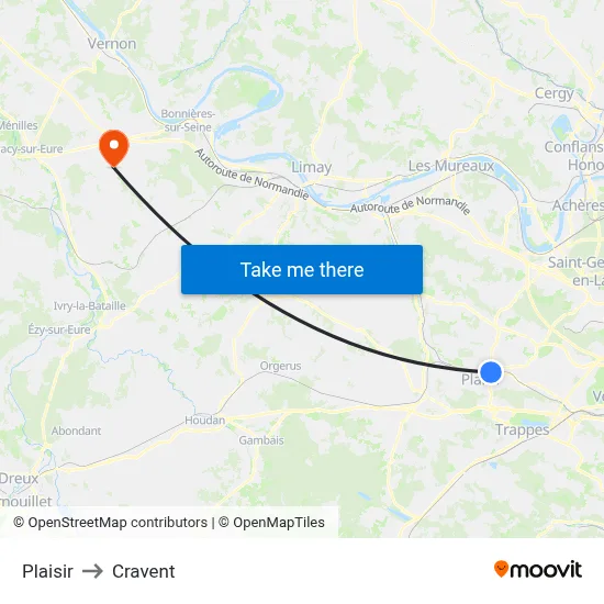 Plaisir to Cravent map
