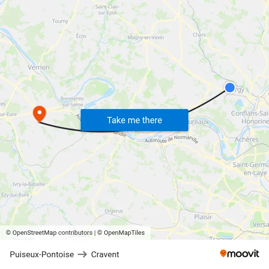 Puiseux-Pontoise to Cravent map