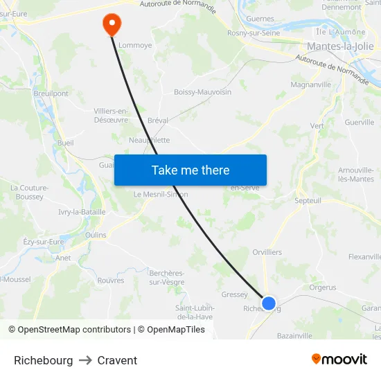 Richebourg to Cravent map