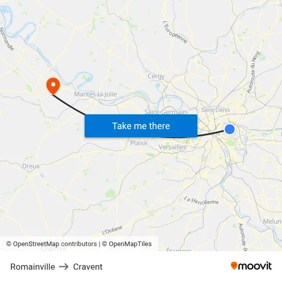 Romainville to Cravent map