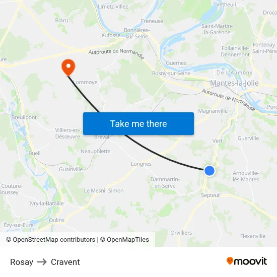 Rosay to Cravent map