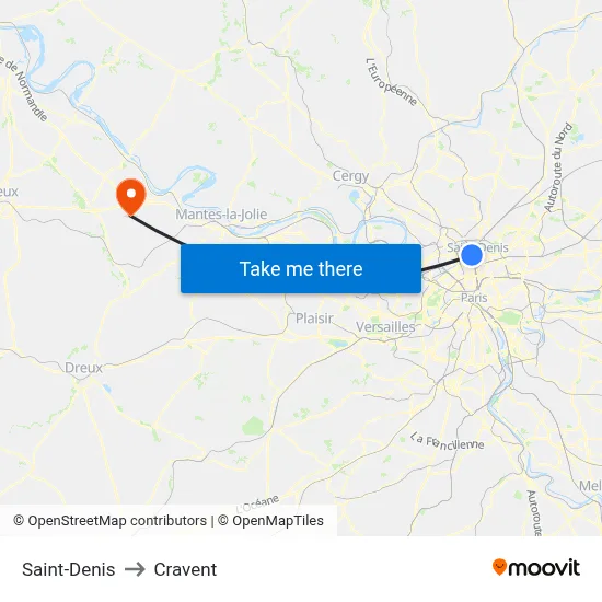 Saint-Denis to Cravent map