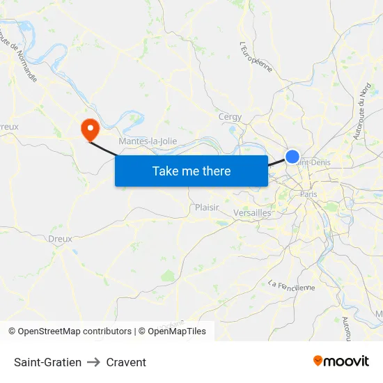 Saint-Gratien to Cravent map