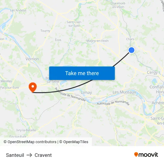 Santeuil to Cravent map