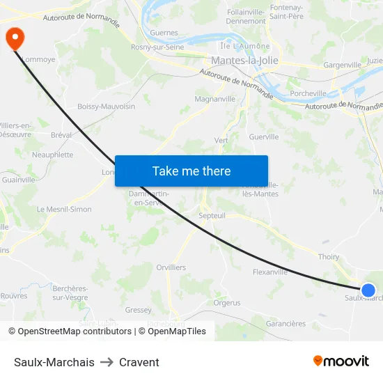 Saulx-Marchais to Cravent map