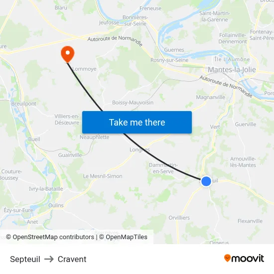 Septeuil to Cravent map