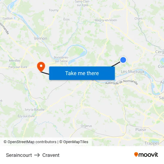 Seraincourt to Cravent map