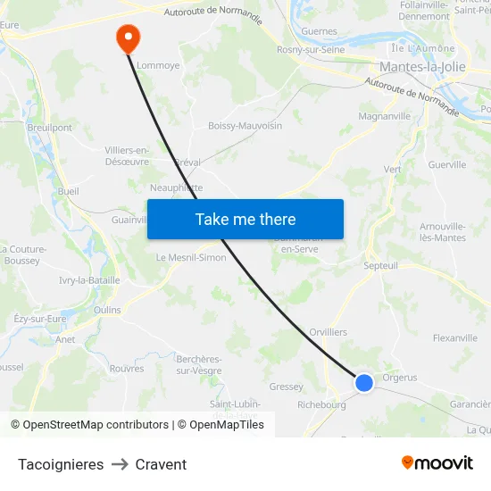 Tacoignieres to Cravent map