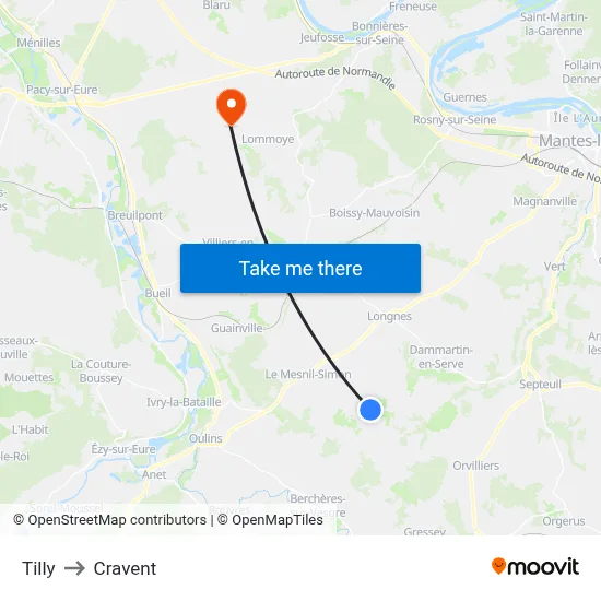 Tilly to Cravent map