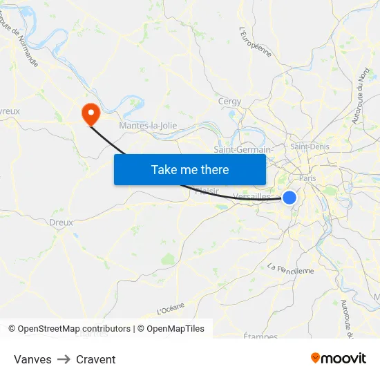 Vanves to Cravent map