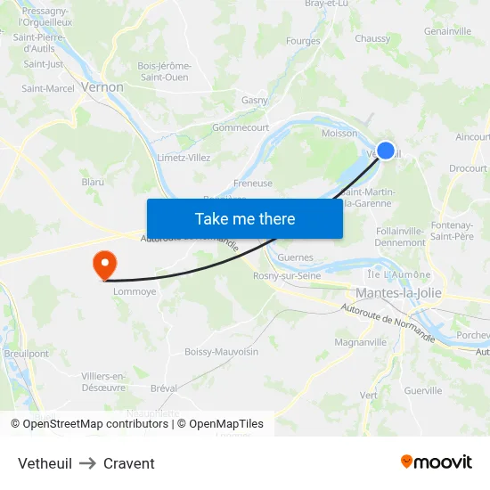 Vetheuil to Cravent map