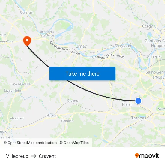 Villepreux to Cravent map