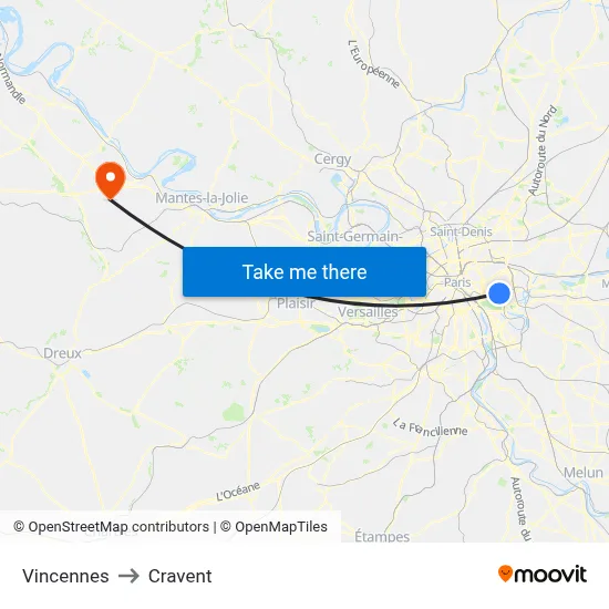 Vincennes to Cravent map
