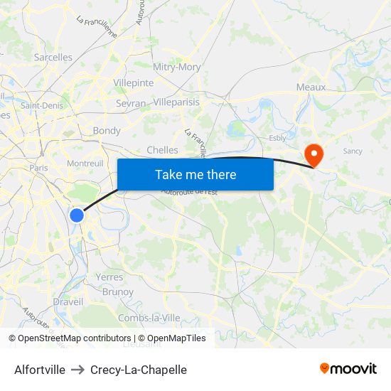 Alfortville to Crecy-La-Chapelle map