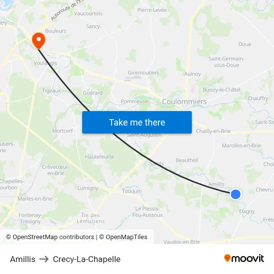 Amillis to Crecy-La-Chapelle map