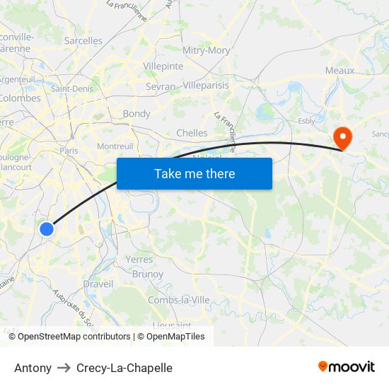 Antony to Crecy-La-Chapelle map