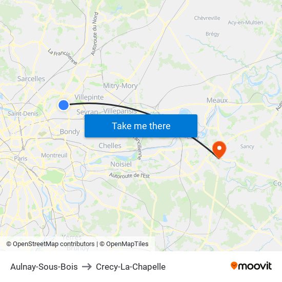Aulnay-Sous-Bois to Crecy-La-Chapelle map