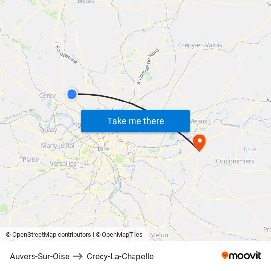 Auvers-Sur-Oise to Crecy-La-Chapelle map