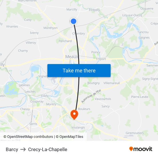 Barcy to Crecy-La-Chapelle map