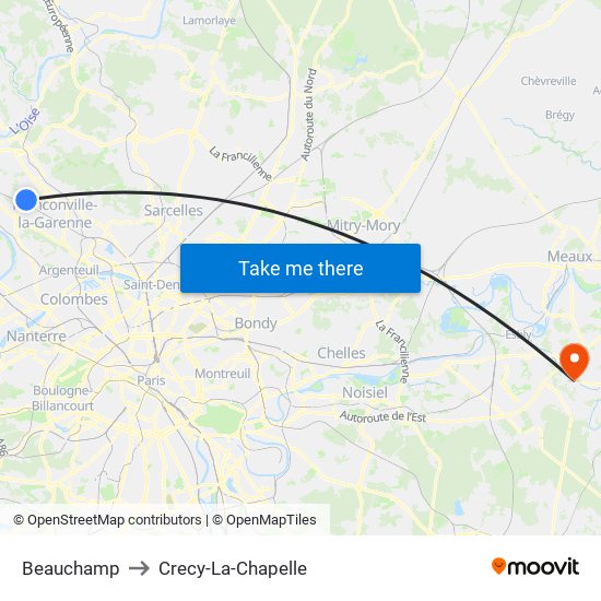 Beauchamp to Crecy-La-Chapelle map