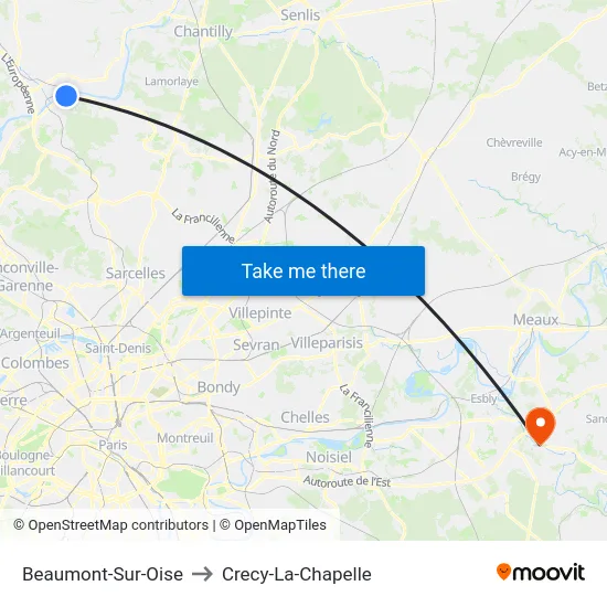 Beaumont-Sur-Oise to Crecy-La-Chapelle map