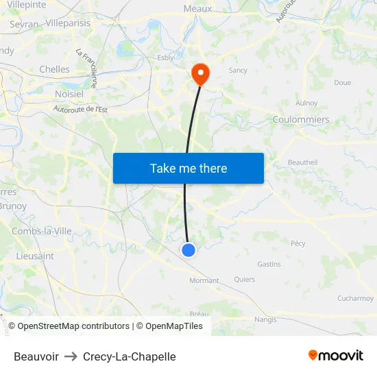 Beauvoir to Crecy-La-Chapelle map