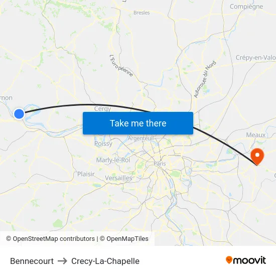 Bennecourt to Crecy-La-Chapelle map