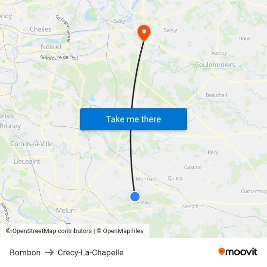 Bombon to Crecy-La-Chapelle map