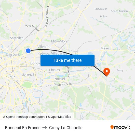 Bonneuil-En-France to Crecy-La-Chapelle map