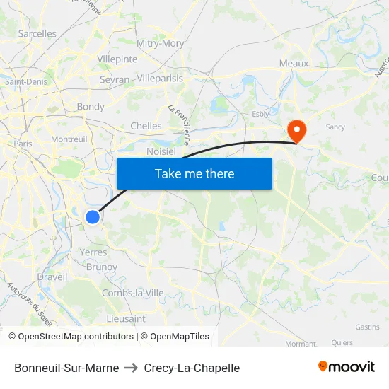 Bonneuil-Sur-Marne to Crecy-La-Chapelle map