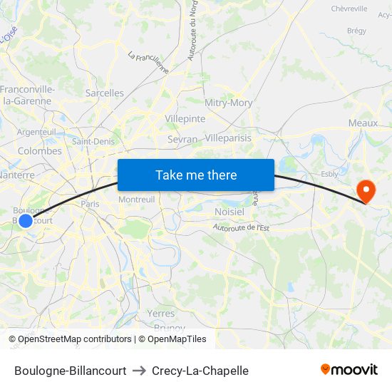 Boulogne-Billancourt to Crecy-La-Chapelle map