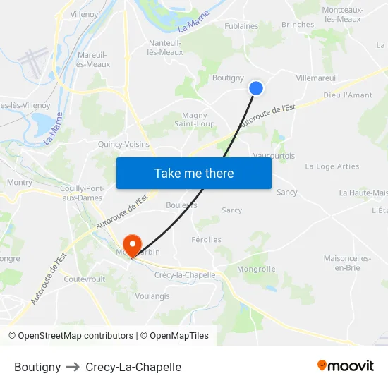 Boutigny to Crecy-La-Chapelle map