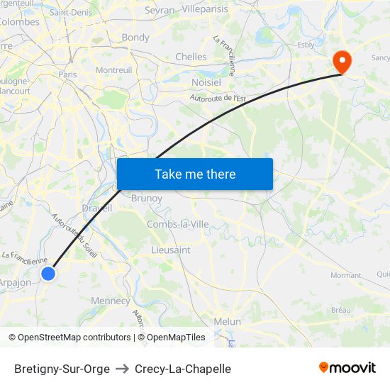 Bretigny-Sur-Orge to Crecy-La-Chapelle map