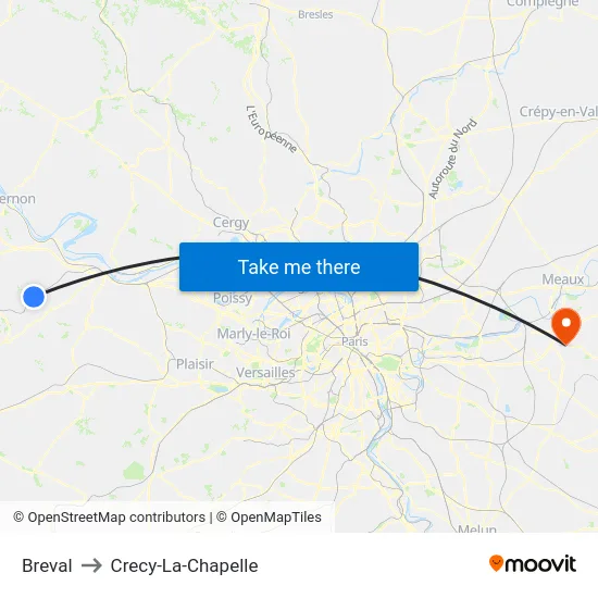 Breval to Crecy-La-Chapelle map