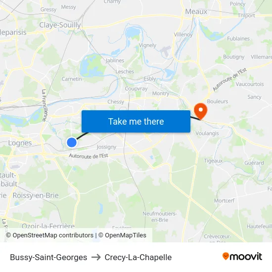 Bussy-Saint-Georges to Crecy-La-Chapelle map