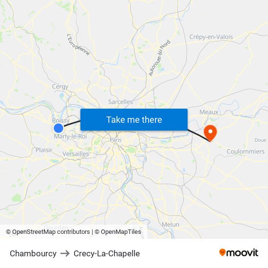 Chambourcy to Crecy-La-Chapelle map