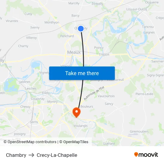 Chambry to Crecy-La-Chapelle map