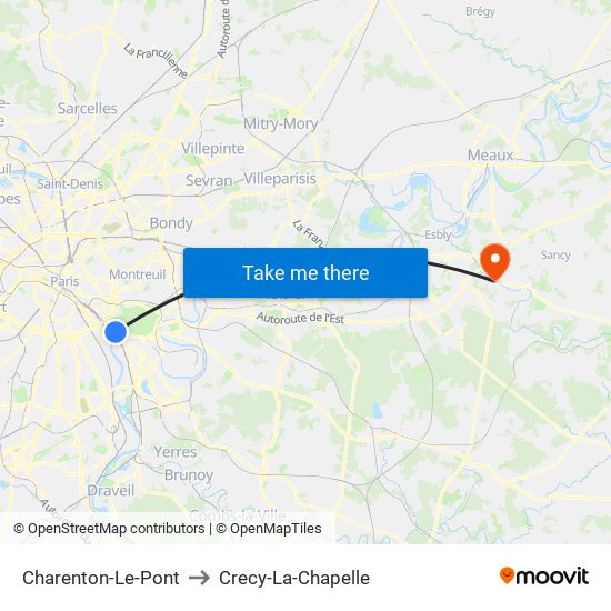 Charenton-Le-Pont to Crecy-La-Chapelle map