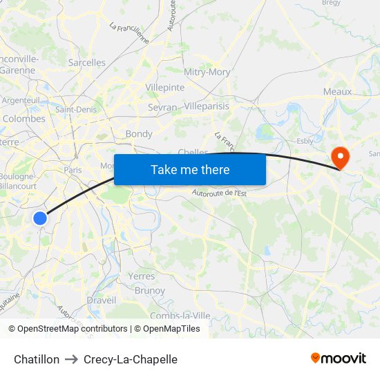 Chatillon to Crecy-La-Chapelle map