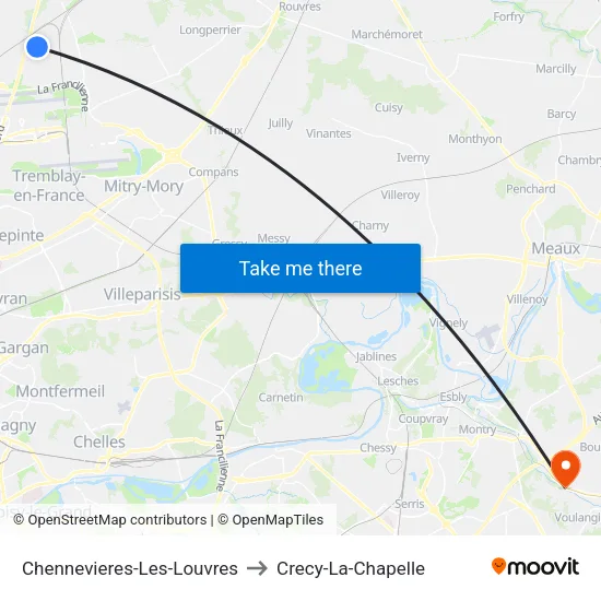 Chennevieres-Les-Louvres to Crecy-La-Chapelle map